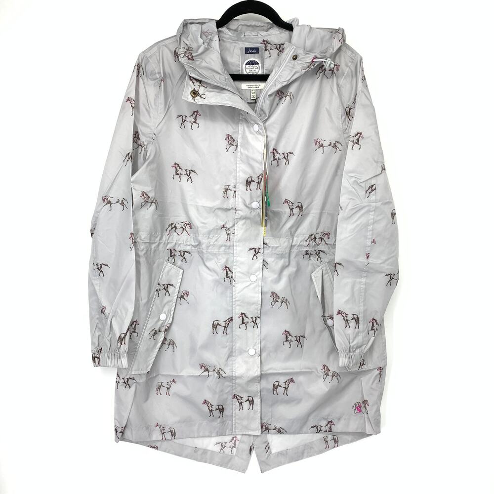 Joules Right As Rain Collection Womens Sz 8 Gollightly Grey Horses Packable NEW